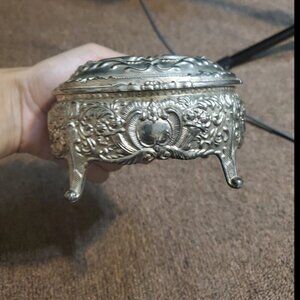 Vintage music jewelry box small silver